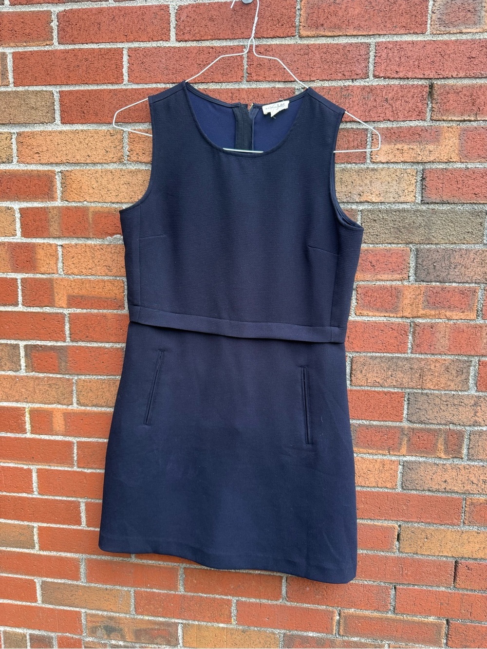 Maison Jules Navy Sleeveless Shift Dress Textured Pockets Size Small